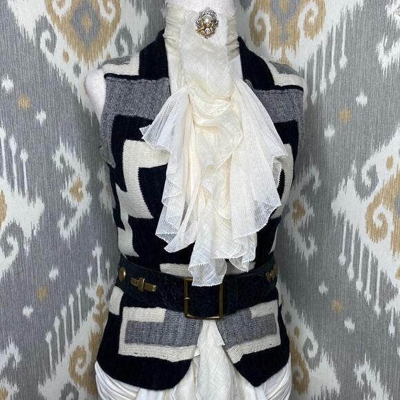 Ralph Lauren Black, Gray & Ivory Southwest Knit Sweater Vest - Picture 1 of 16